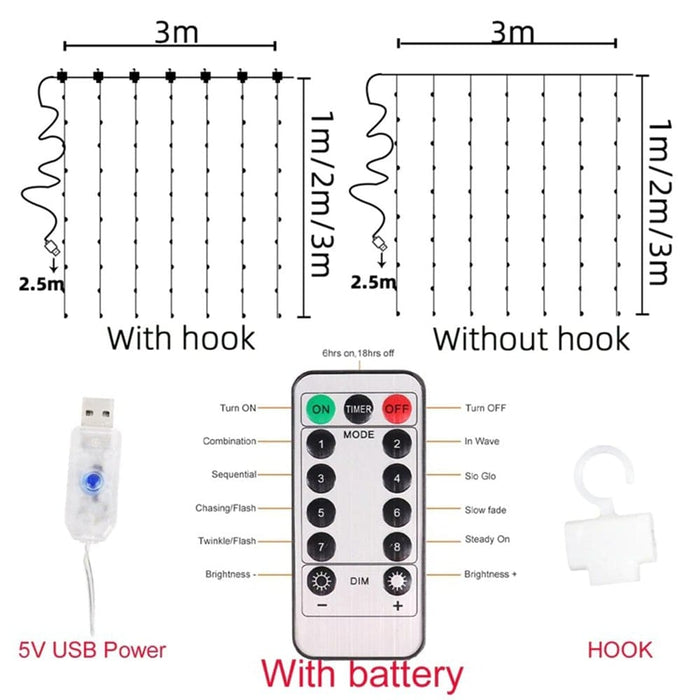 Vibe Geeks Usb Powered Remote Controlled Led Light Curtain