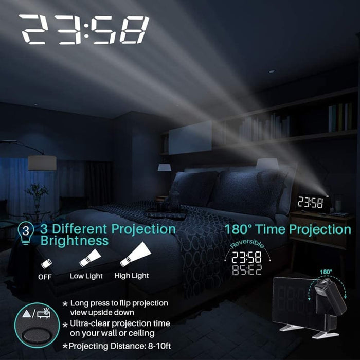 Vibe Geeks Projector Fm Radio Led Display Alarm Clock-