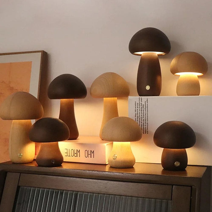 Vibe Geeks Wooden Mushroom Led Night Light For Bedroom