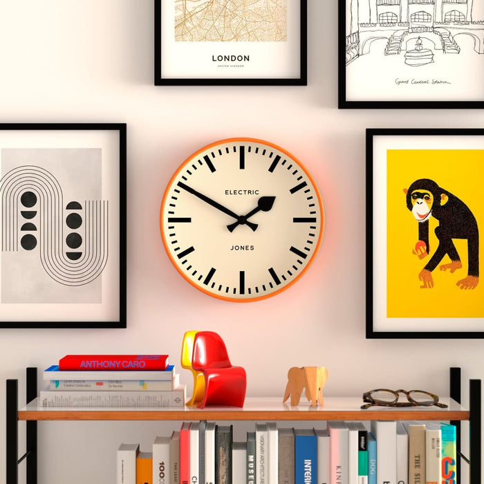 Vibrant Orange Railway Wall Clock