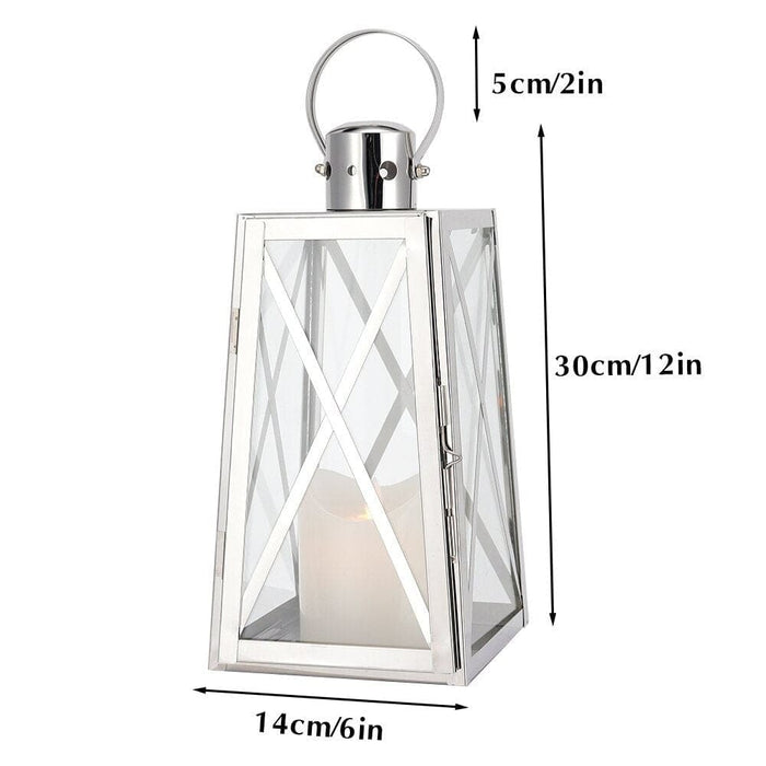 Vintage Stainless Steel Candle Holder Lantern With Tempered