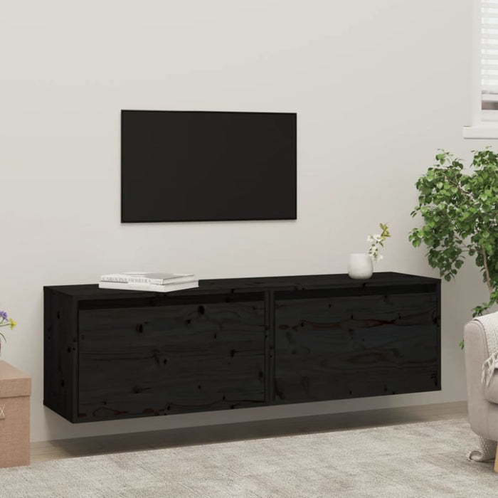 Wall Cabinets 2 Pcs Black 60x30x35 Cm Solid Wood Pine Notapa