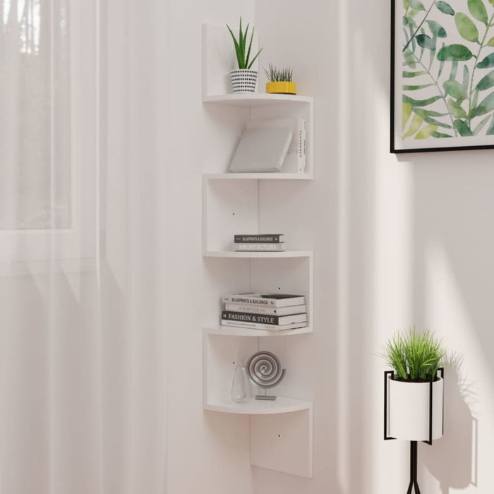 Wall Corner Shelf Glossy Look White 19x19x123 Cm Chipboard