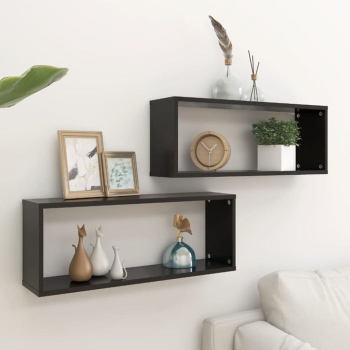 Wall Cube Shelves 2 Pcs Black 60x15x23 Cm Chipboard Nbiotl