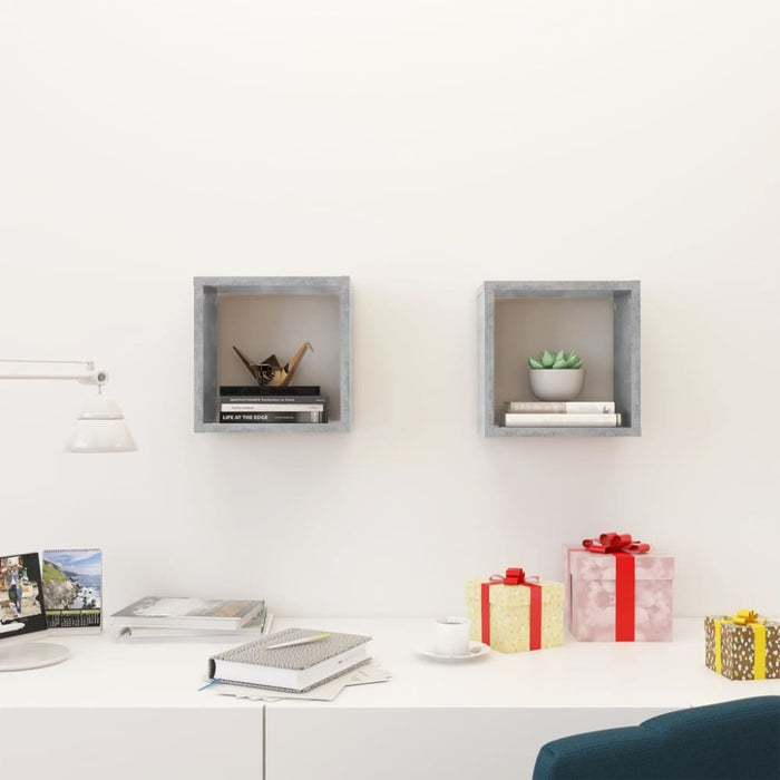 Wall Cube Shelves 2 Pcs Concrete Grey 26x15x26 Cm Nbibti