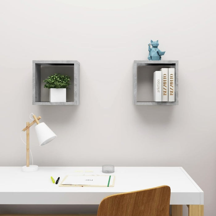 Wall Cube Shelves 2 Pcs Concrete Grey Nbibob