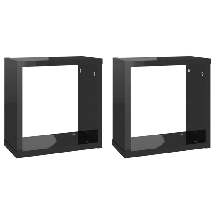 Wall Cube Shelves 2 Pcs Glossy Look Black 30x15x30 Cm Nbibok