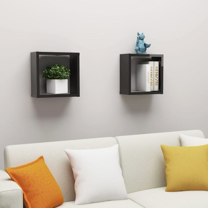 Wall Cube Shelves 2 Pcs Glossy Look Black 30x15x30 Cm Nbibok