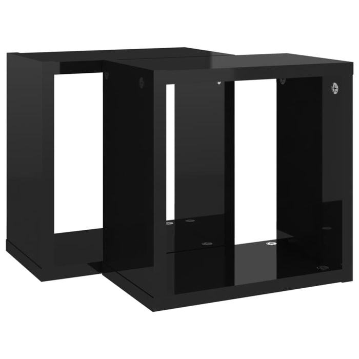 Wall Cube Shelves 2 Pcs Glossy Look Black Nbibal