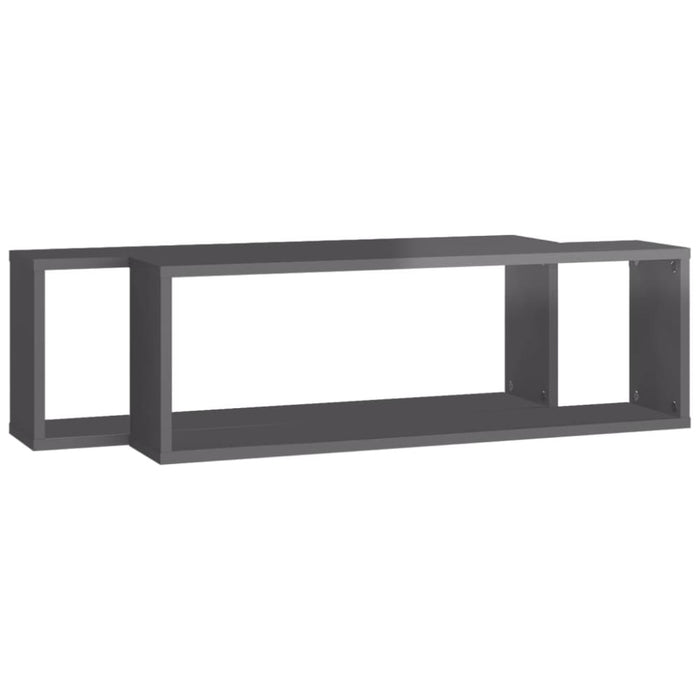 Wall Cube Shelves 2 Pcs Glossy Look Grey 80x15x26.5 Cm