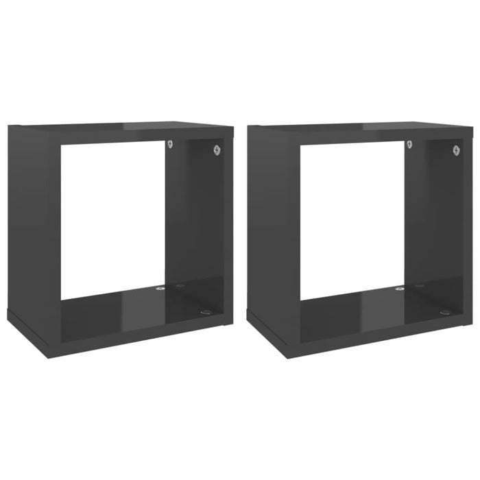 Wall Cube Shelves 2 Pcs Glossy Look Grey Nbibak