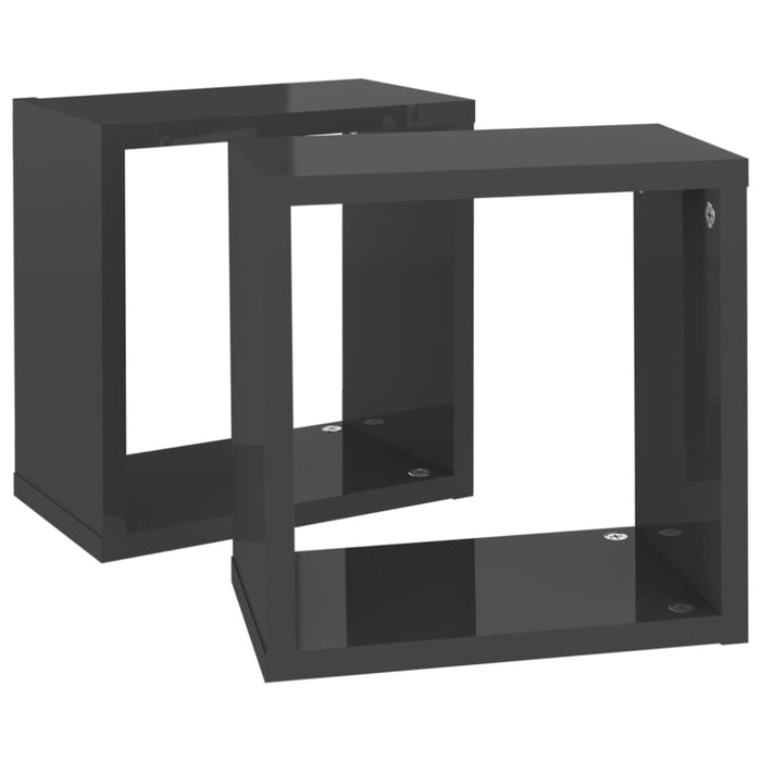 Wall Cube Shelves 2 Pcs Glossy Look Grey Nbibak