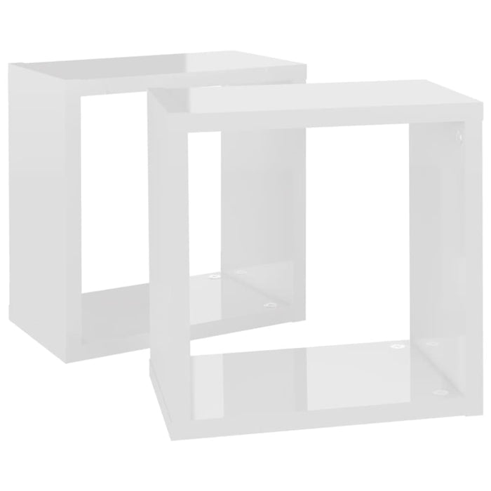 Wall Cube Shelves 2 Pcs Glossy Look White 26x15x26 Cm Nbibat