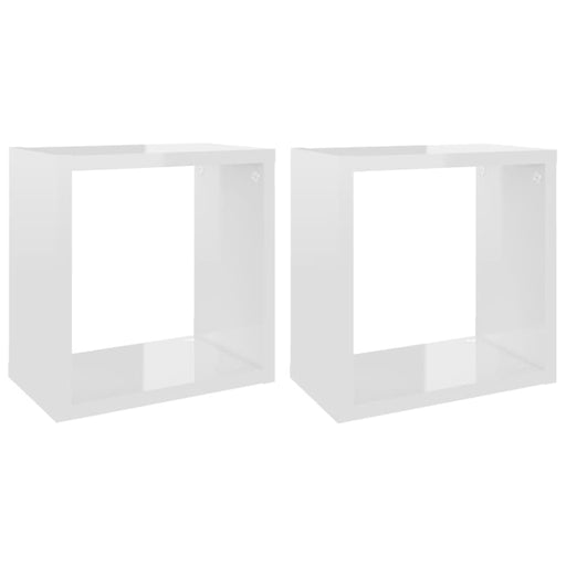 Wall Cube Shelves 2 Pcs Glossy Look White 26x15x26 Cm Nbibat