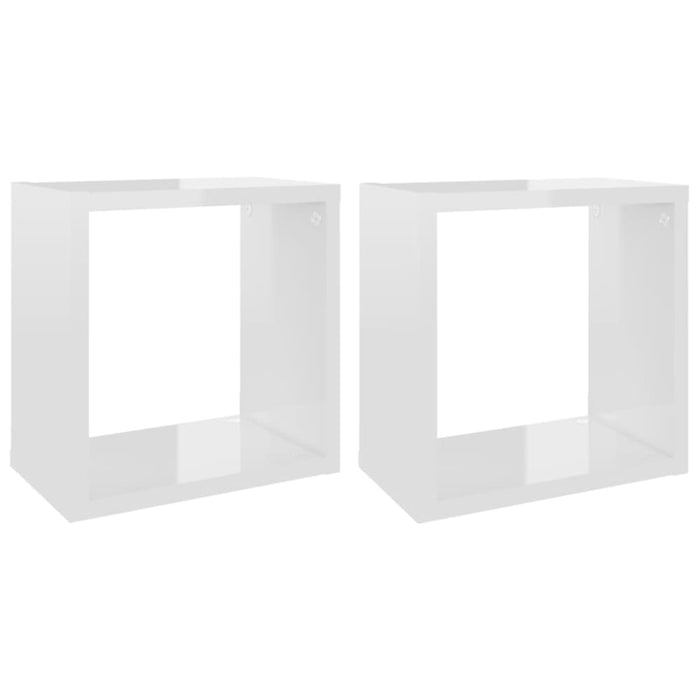 Wall Cube Shelves 2 Pcs Glossy Look White 26x15x26 Cm Nbibat