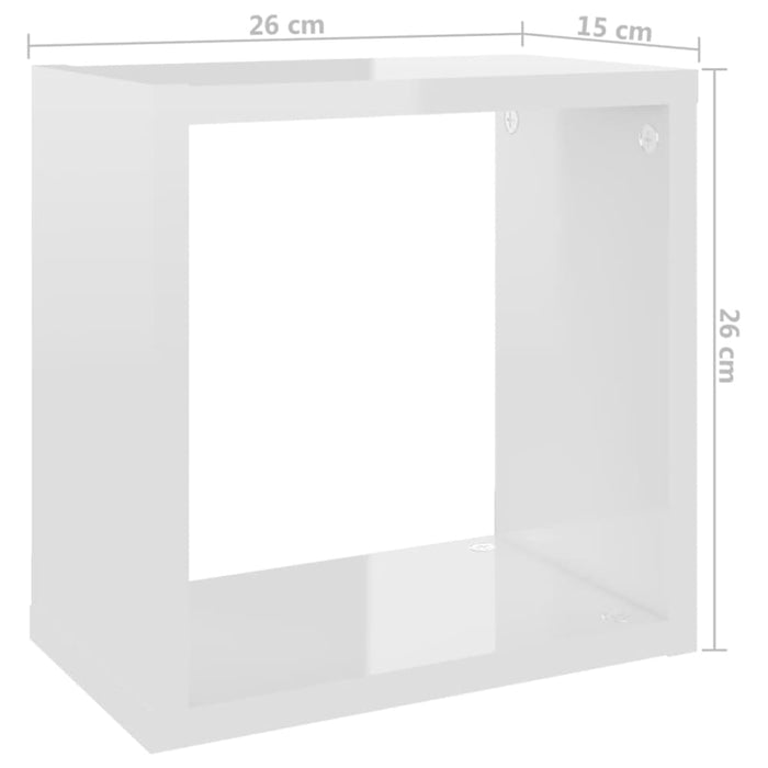 Wall Cube Shelves 2 Pcs Glossy Look White 26x15x26 Cm Nbibat