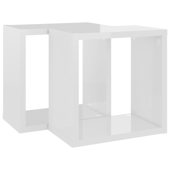 Wall Cube Shelves 2 Pcs Glossy Look White 26x15x26 Cm Nbibat