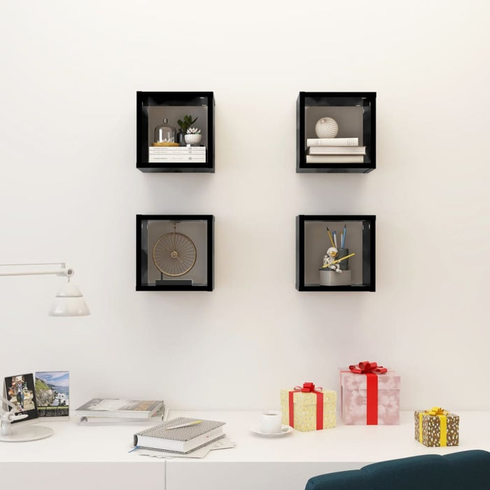 Wall Cube Shelves 4 Pcs Black Nbibpl