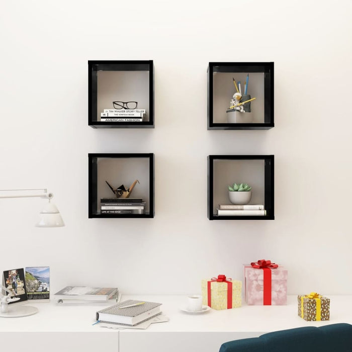 Wall Cube Shelves 4 Pcs Black Nbibxk