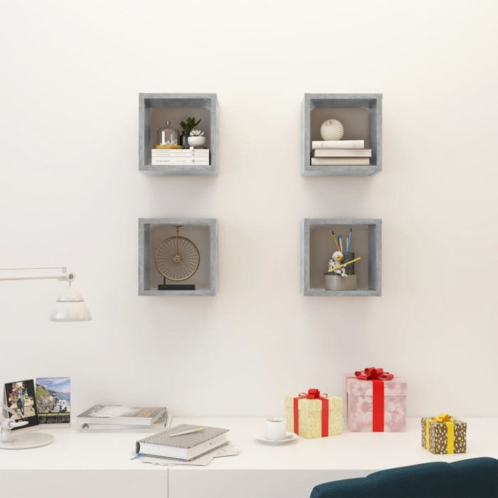 Wall Cube Shelves 4 Pcs Concrete Grey 22x15x22 Cm Nbiblp