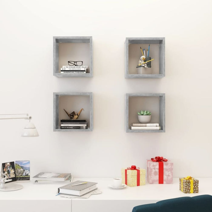 Wall Cube Shelves 4 Pcs Concrete Grey 26x15x26 Cm Nbibtn