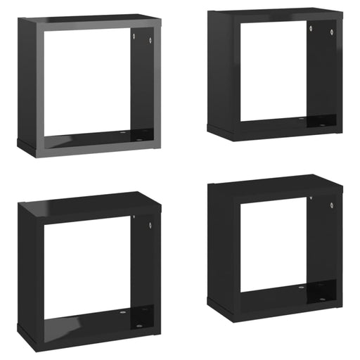 Wall Cube Shelves 4 Pcs Glossy Look Black 30x15x30 Cm Nbibxb