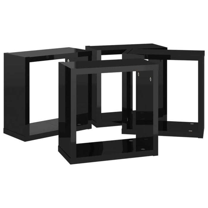 Wall Cube Shelves 4 Pcs Glossy Look Black 30x15x30 Cm Nbibxb