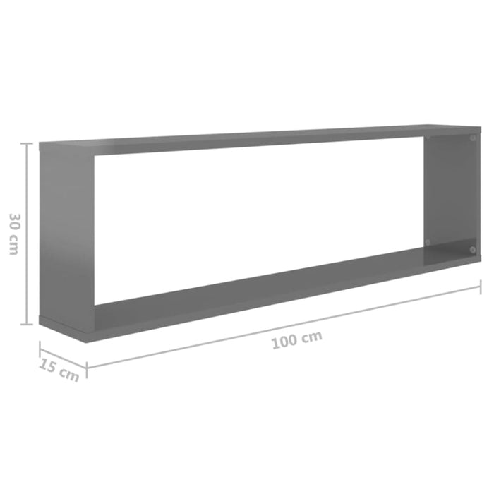 Wall Cube Shelves 4 Pcs Glossy Look Grey 100x15x30 Cm