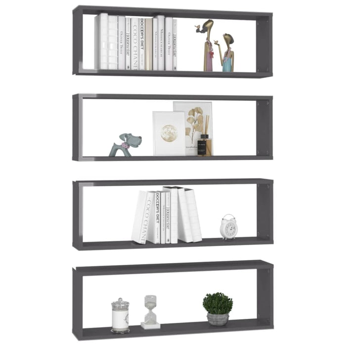 Wall Cube Shelves 4 Pcs Glossy Look Grey Chipboard Nbioto