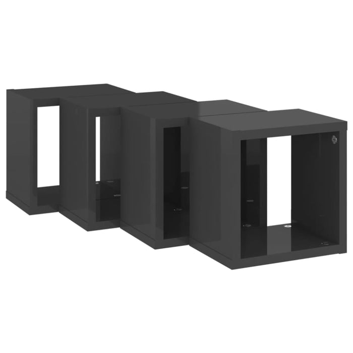 Wall Cube Shelves 4 Pcs Glossy Look Grey Nbibii