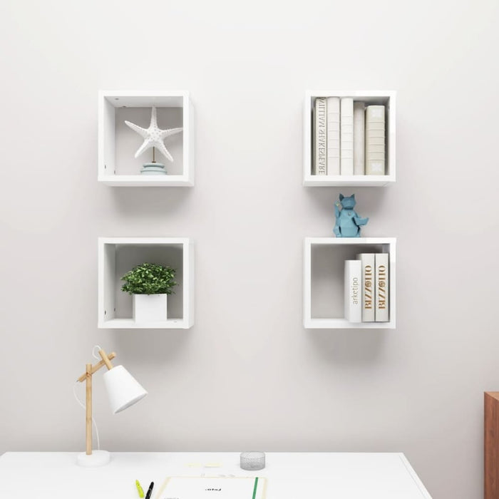 Wall Cube Shelves 4 Pcs Glossy Look White 30x15x30 Cm Nbiboi