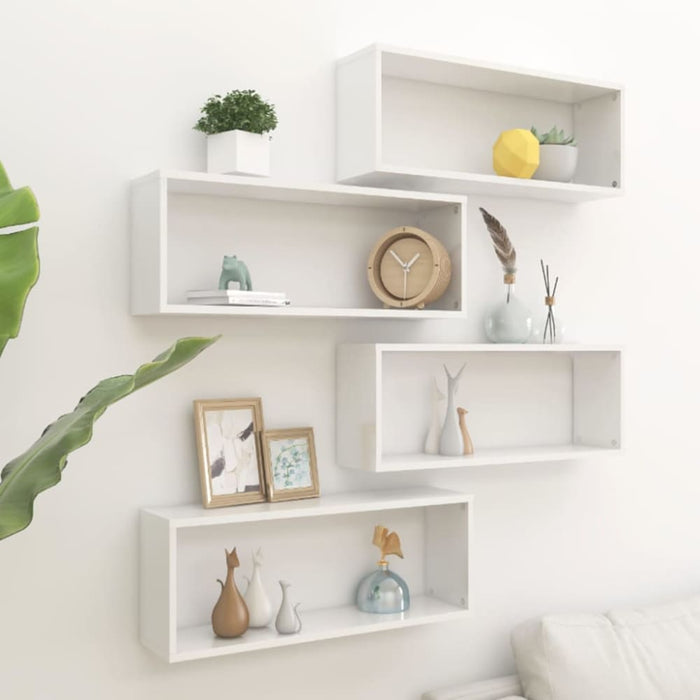 Wall Cube Shelves 4 Pcs Glossy Look White 60x15x23 Cm