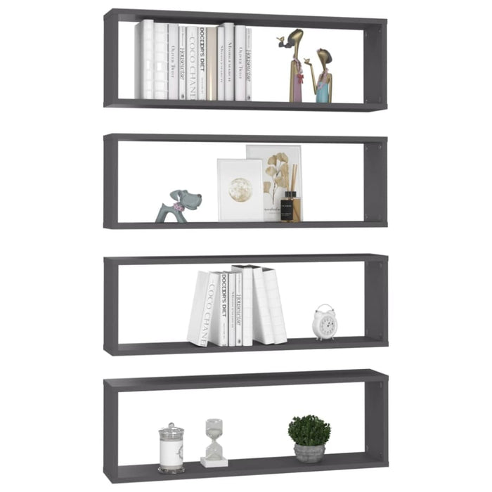 Wall Cube Shelves 4 Pcs Grey 80x15x26.5 Cm Chipboard Nbioot