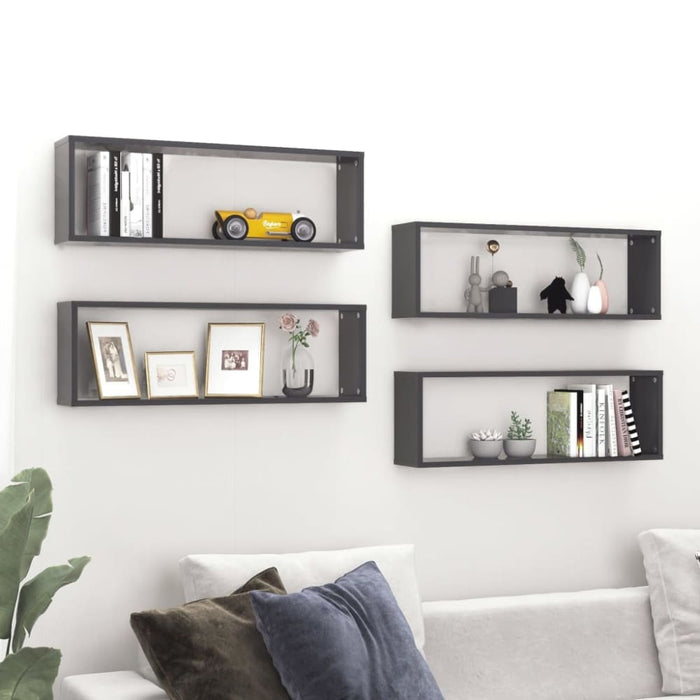 Wall Cube Shelves 4 Pcs Grey 80x15x26.5 Cm Chipboard Nbioot