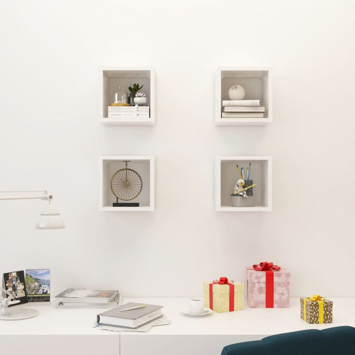 Wall Cube Shelves 4 Pcs White Nbibpt