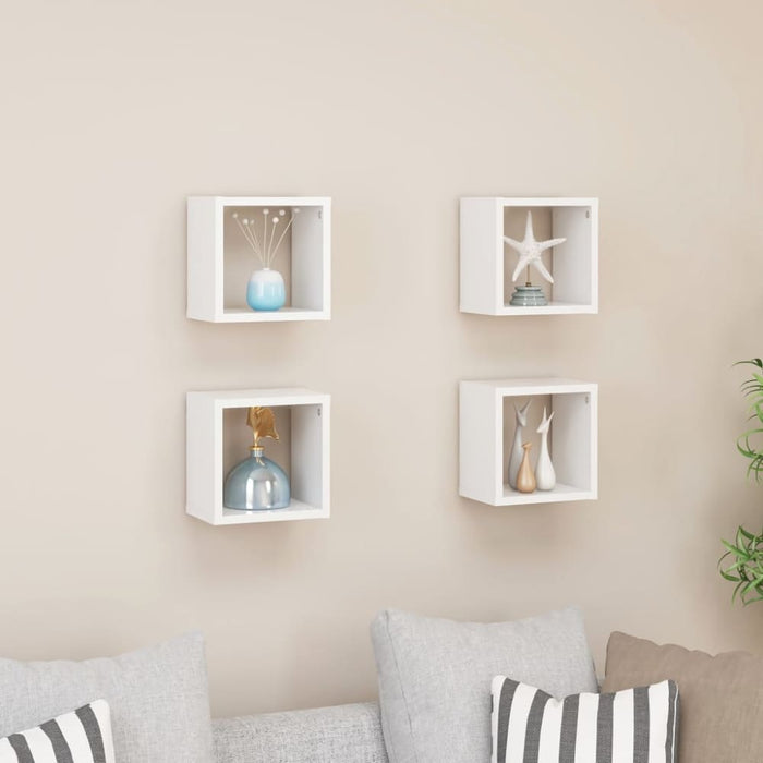 Wall Cube Shelves 4 Pcs White Nbibpt