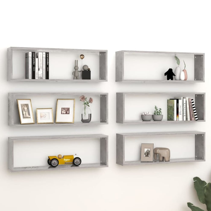 Wall Cube Shelves 6 Pcs Concrete Grey 80x15x26.5 Cm