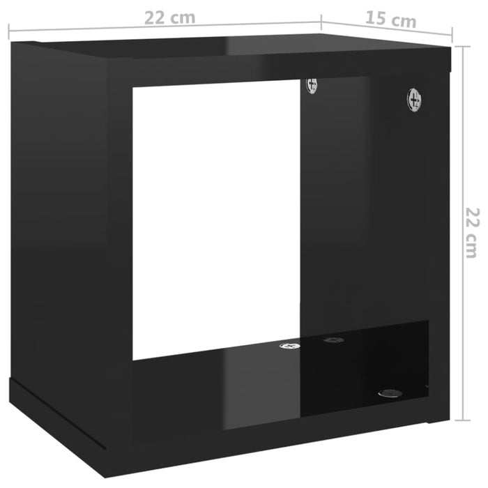 Wall Cube Shelves 6 Pcs Glossy Look Black 22x15x22 Cm Nbibip