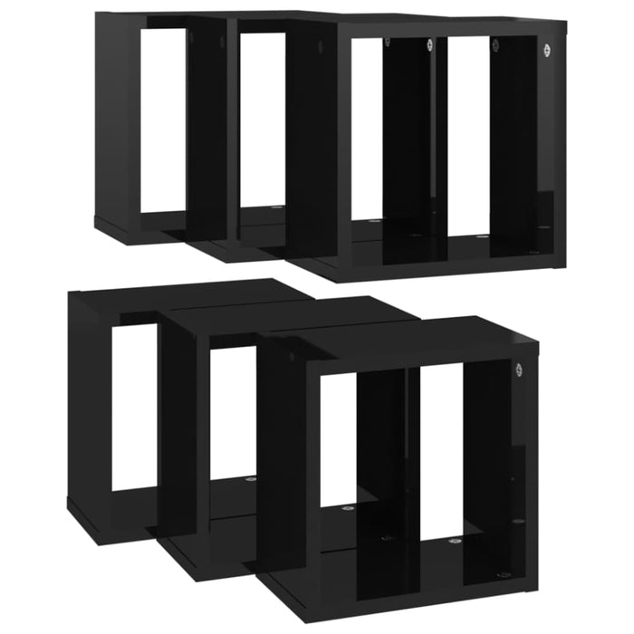 Wall Cube Shelves 6 Pcs Glossy Look Black 26x15x26 Cm Nbiban