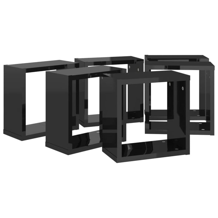 Wall Cube Shelves 6 Pcs Glossy Look Black 30x15x30 Cm Nbibxo