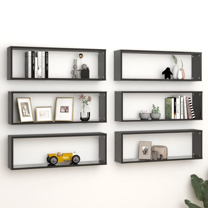 Wall Cube Shelves 6 Pcs Glossy Look Black 80x15x26.5 Cm