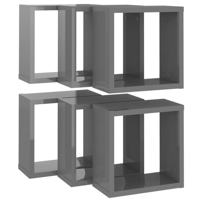 Wall Cube Shelves 6 Pcs Glossy Look Grey 30x15x30 Cm Nbibxa