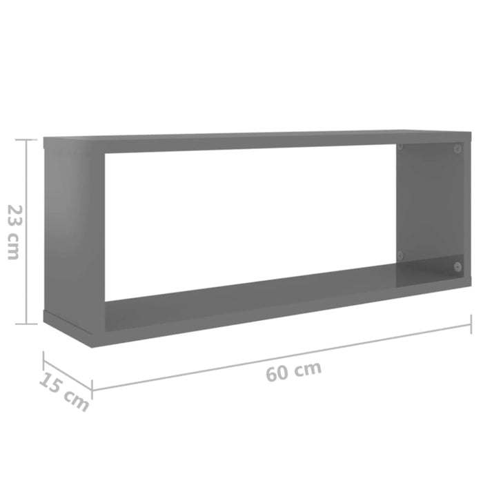 Wall Cube Shelves 6 Pcs Glossy Look Grey 60x15x23 Cm