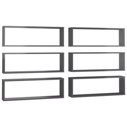 Wall Cube Shelves 6 Pcs Glossy Look Grey Chipboard Nbiotx