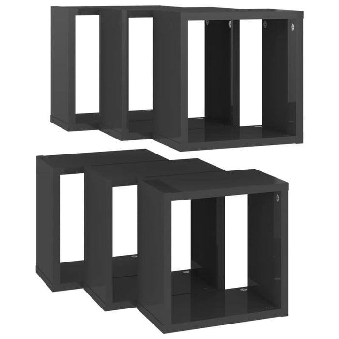 Wall Cube Shelves 6 Pcs Glossy Look Grey Nbibpo