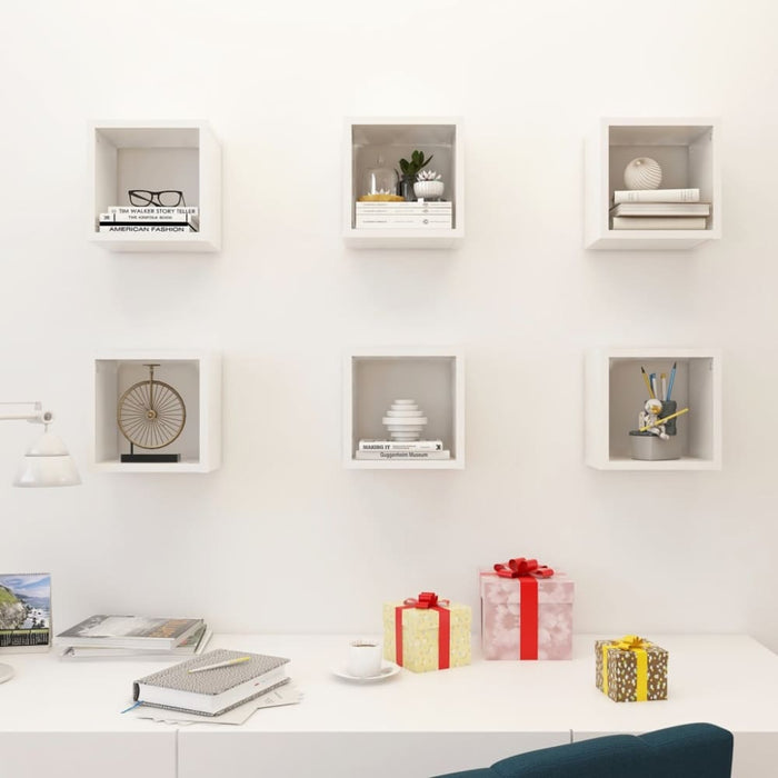 Wall Cube Shelves 6 Pcs Glossy Look White 22x15x22 Cm Nbibix