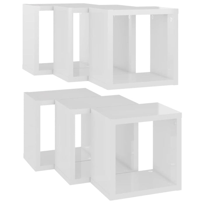 Wall Cube Shelves 6 Pcs Glossy Look White 22x15x22 Cm Nbibix