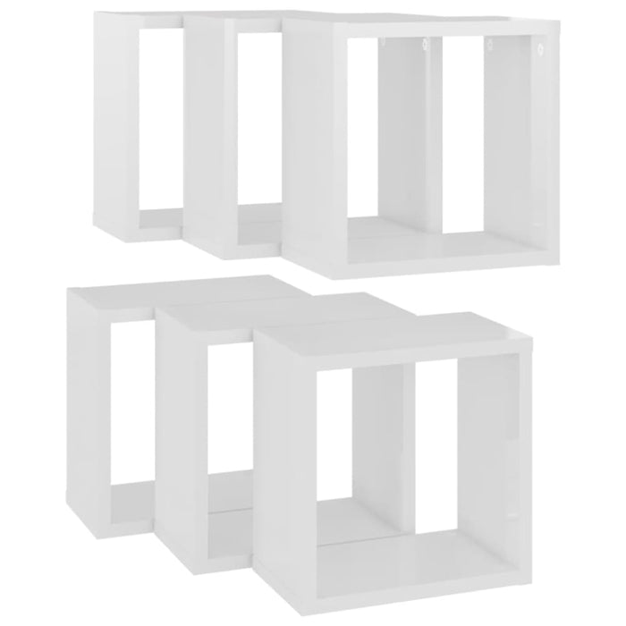 Wall Cube Shelves 6 Pcs Glossy Look White 26x15x26 Cm Nbibap