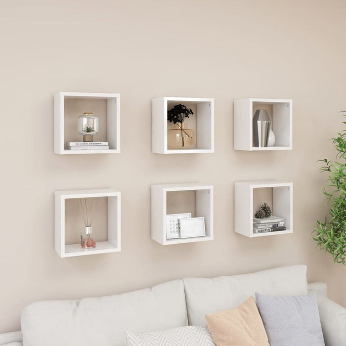 Wall Cube Shelves 6 Pcs Glossy Look White 26x15x26 Cm Nbibap