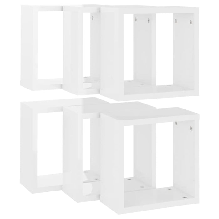 Wall Cube Shelves 6 Pcs Glossy Look White 30x15x30 Cm Nbibon